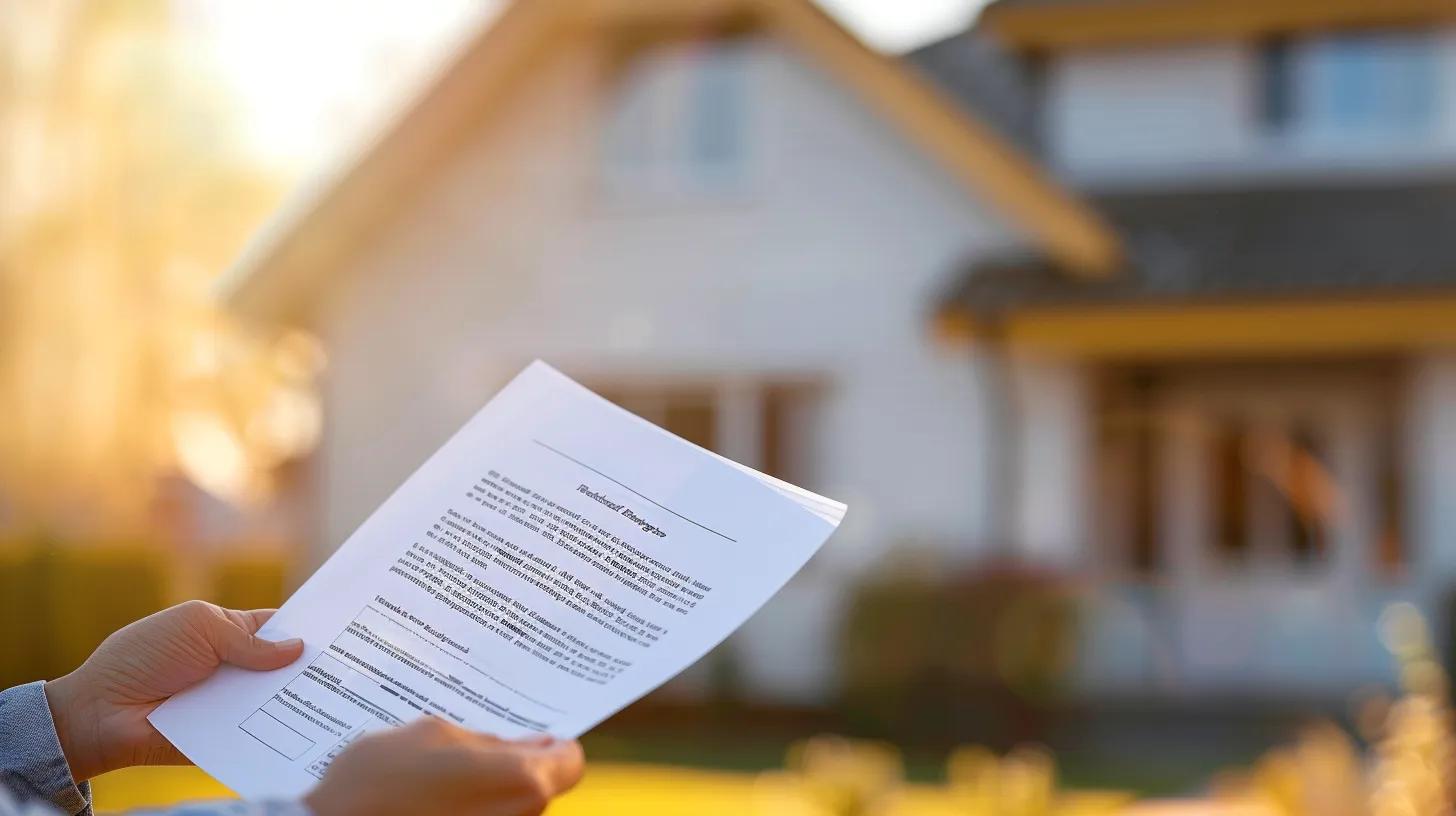 Close-up of a hand holding a legal document titled 'Redemption Rights' with a home in the background, highlighting the importance of understanding legal options