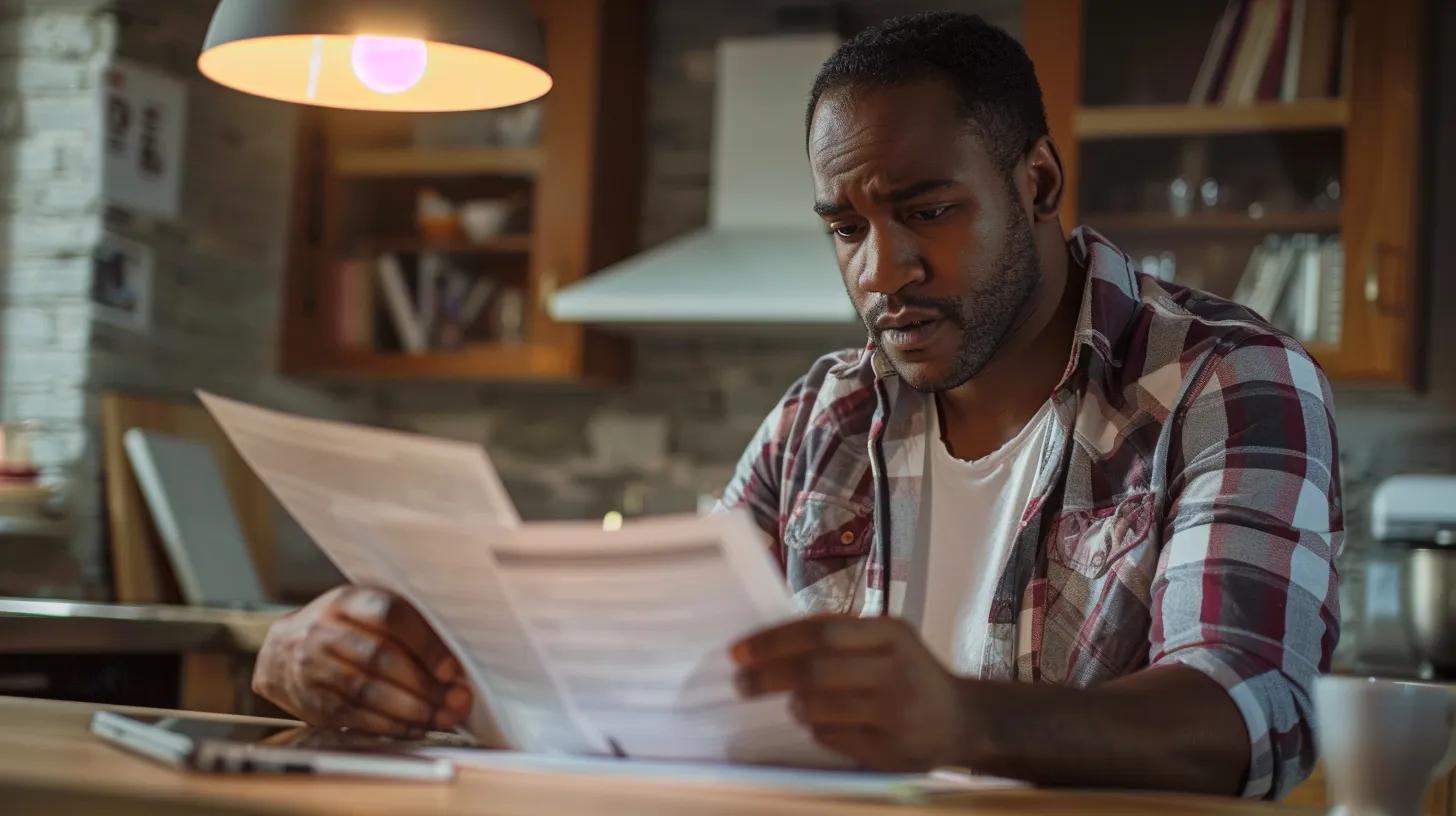Homeowner reviewing a suspicious contract, highlighting awareness of predatory investor tactics
