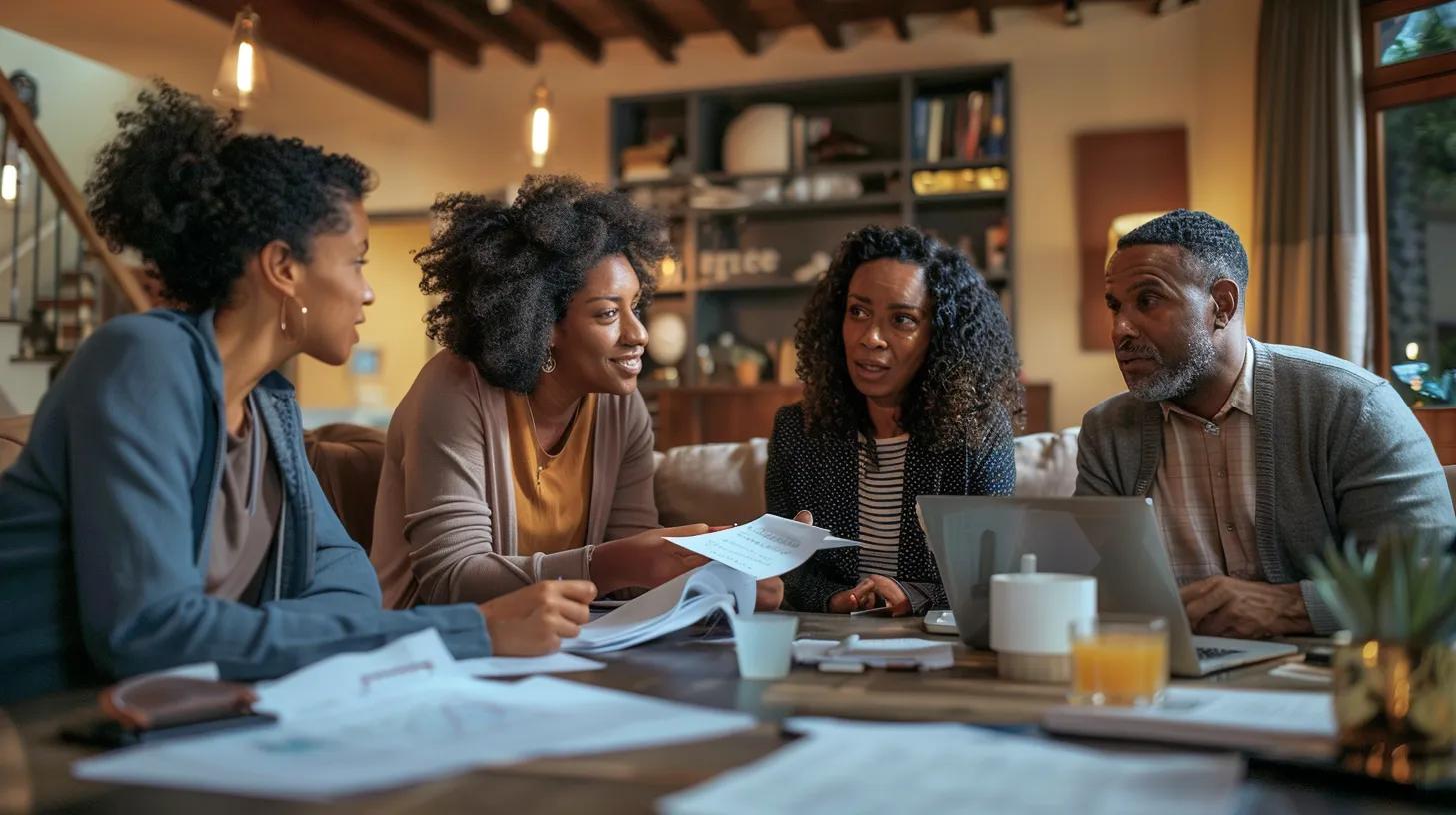 Homeowners discussing equity recovery options in a cozy living room