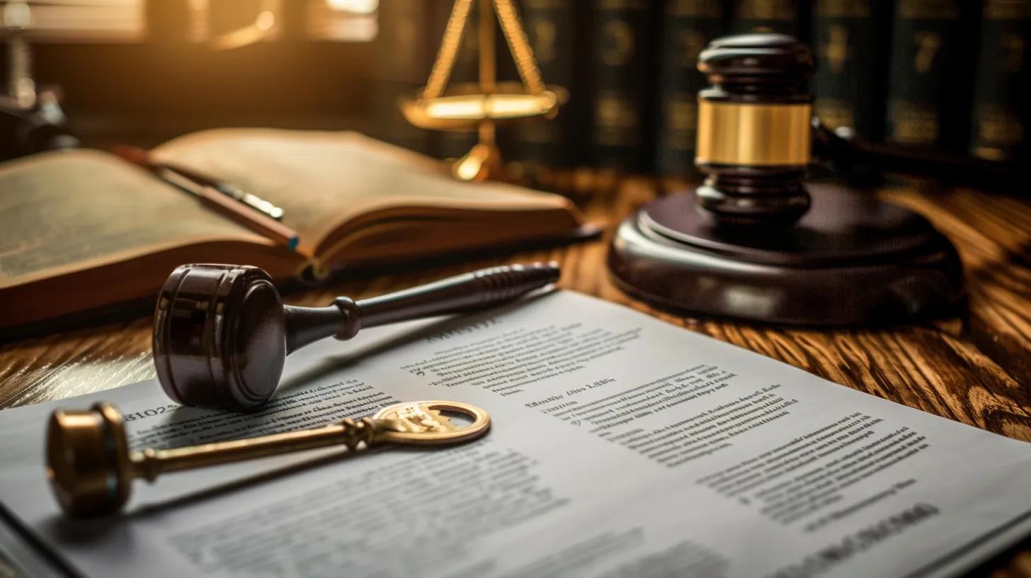 Legal document MCL 600.3140 with gavel and house key in an office setting