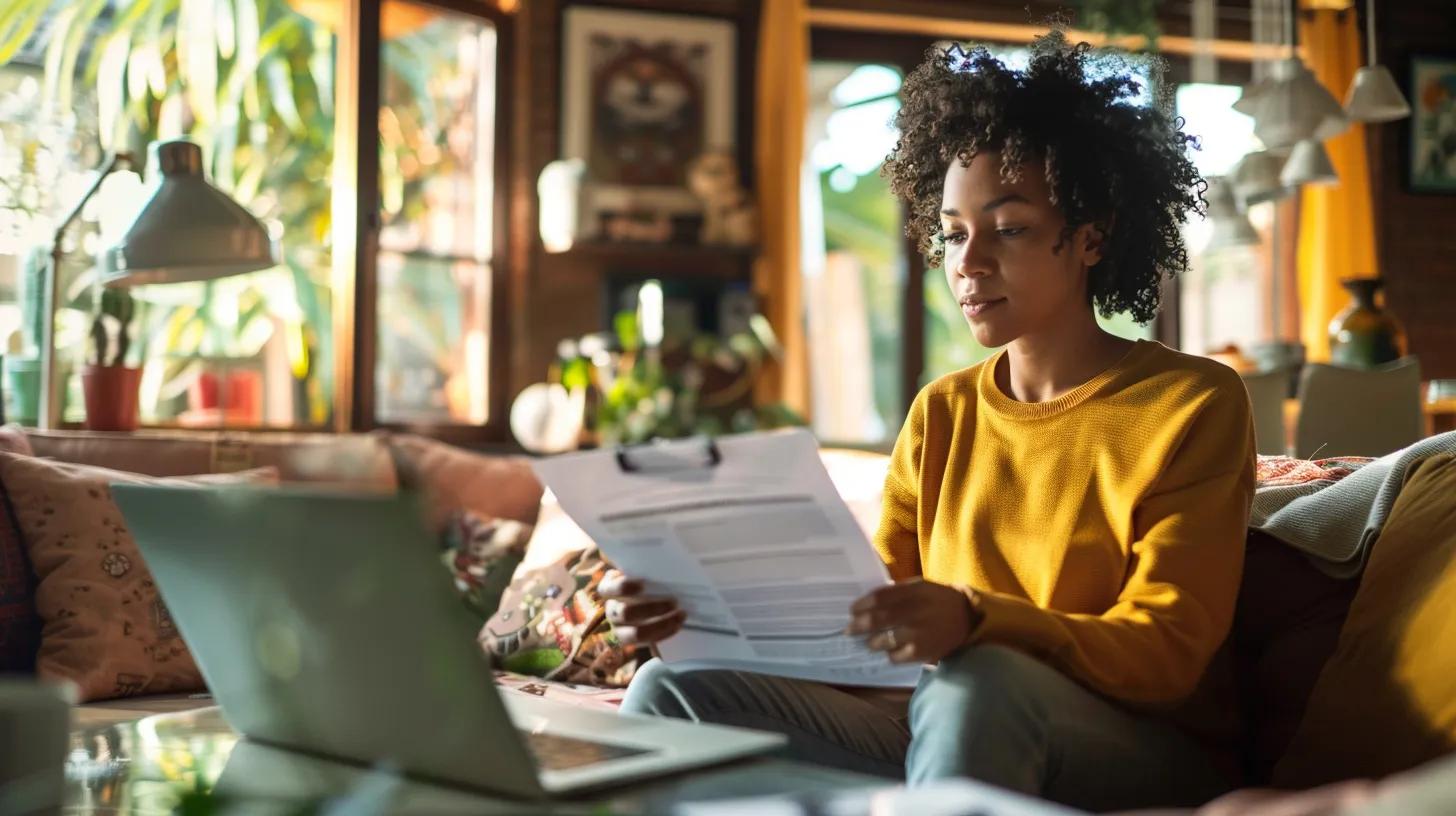 Michigan homeowner reviewing home equity analysis documents in a cozy living room
