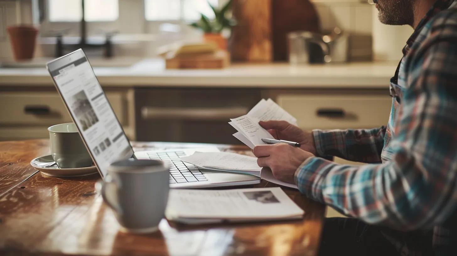 Homeowner reviewing documents about redemption rights at a kitchen table